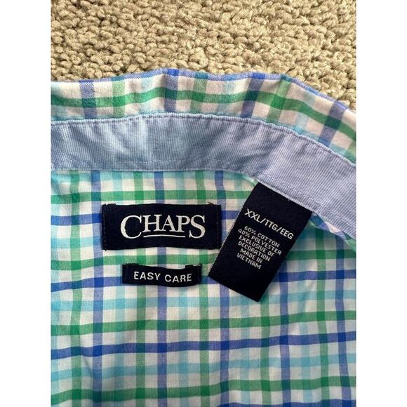Chaps Button Up Shirt Mens XXL 2XL Blue Green Cotton Blend Short Sleeve FLAW - Picture 5 of 9